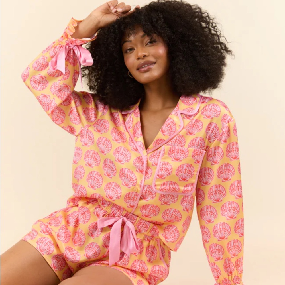 Pink Lily Pulitzer style Vibrant Shell Print Pajama Set